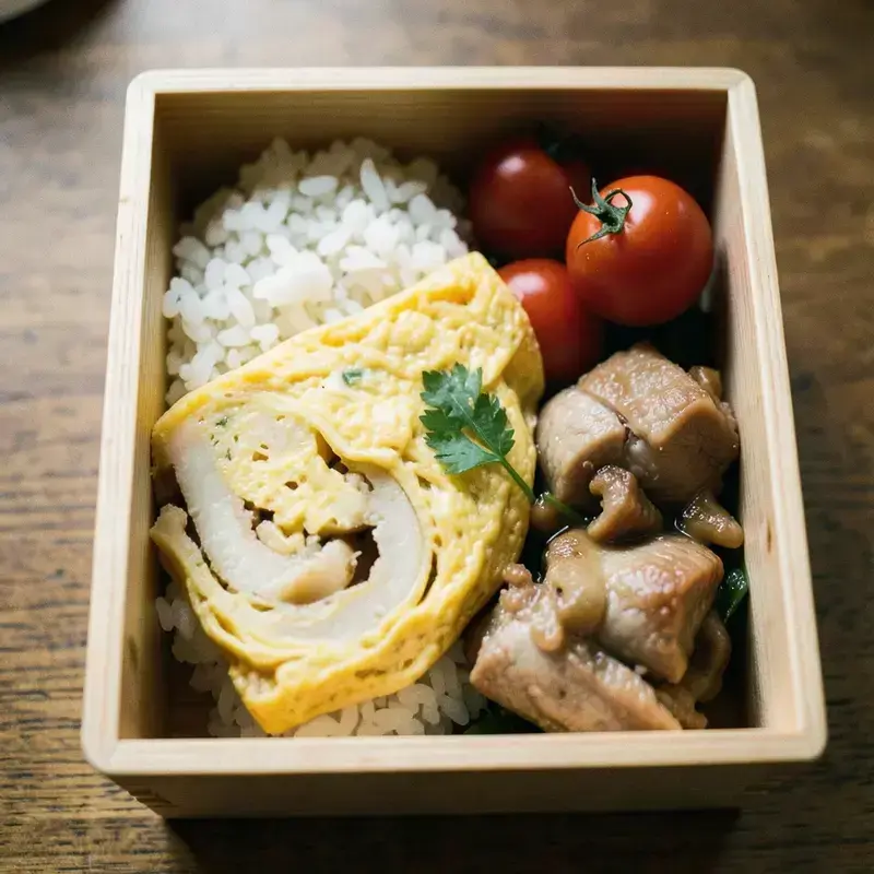 木の重箱に並べられた日替弁当