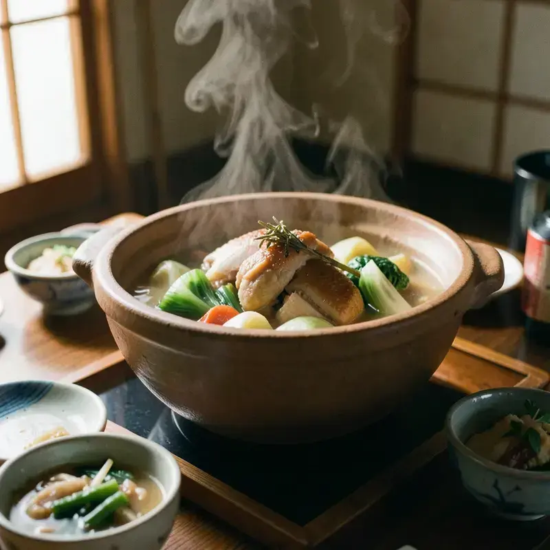 鍋に盛られた肉と野菜の煮物