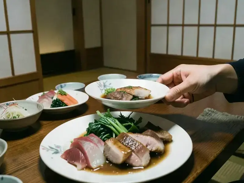 家庭の食卓で熱を込めて盛り付ける料理人